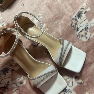 Elegant White Strappy Heels with Rhinestone Detail